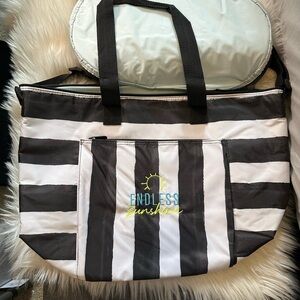 Thirty-one Black and White Striped cooler Tote Bag